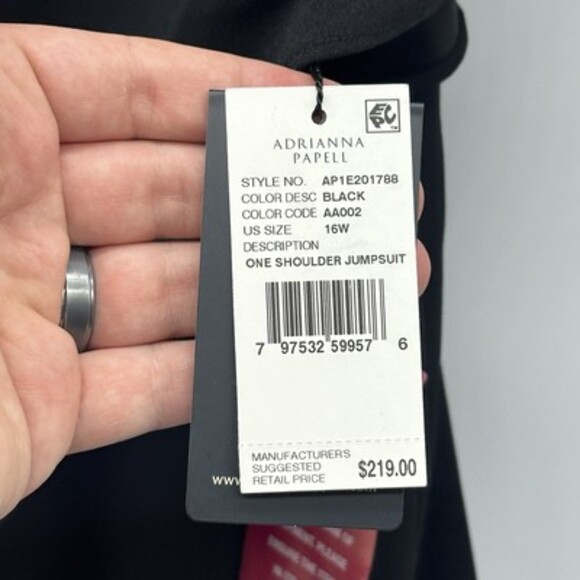 Adrianna Papell Plus Size 16W Black Flutter One Shoulder Wide Leg Jumpsuit NWT - Picture 9 of 16